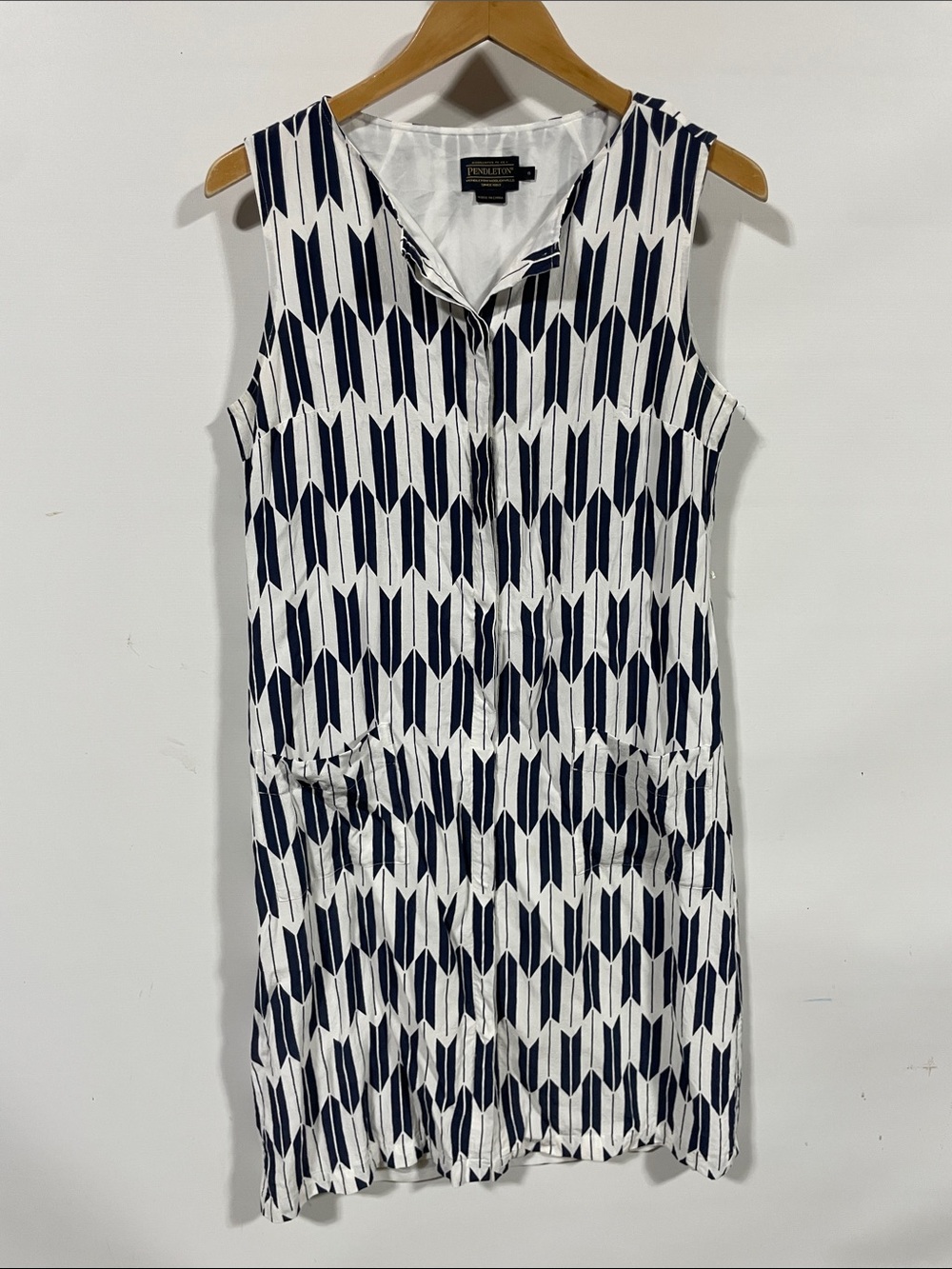 Pendleton Navy and White Geometric Button-Front Sleeveless Dress - Picture 1 of 4